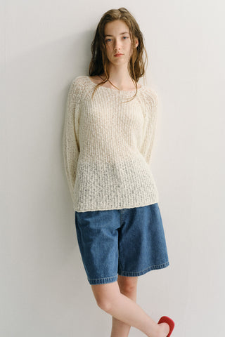 CROCHET CREWNECK KNIT IVORY
