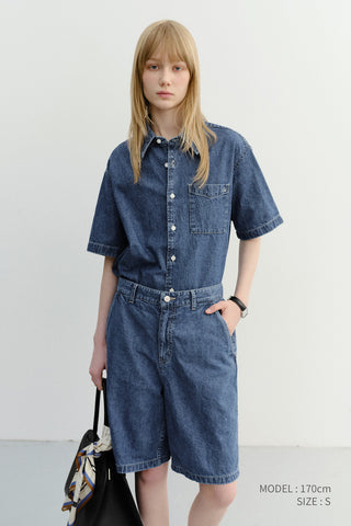 UNISEX LINEN DENIM SHIRT CLASSIC BLUE