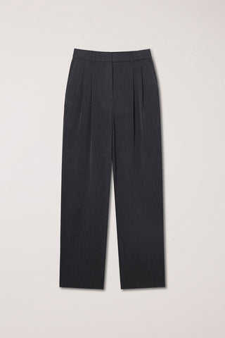 DOUBLE PLEATED WIDE SLACKS CHARCOAL GREY
