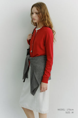 ESSENTIAL CREWNECK KNIT CARDIGAN TOMATO RED