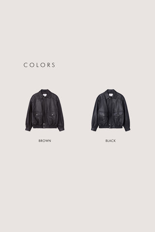UNISEX OVERSIZED VINTAGE LEATHER BLOUSON BLACK