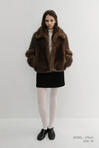CROPPED FUR JACKET BROWN