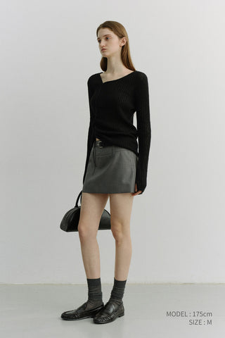 2-WAY SHIRRING KNIT TOP BLACK