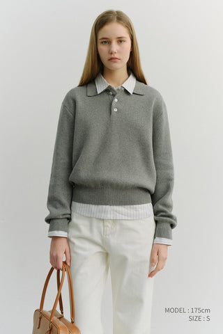UNISEX CASHMERE COLLARED SWEATER MELANGE GREY