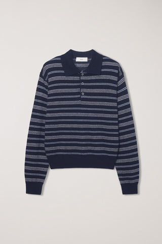 UNISEX COLLARED STRIPED SWEATER NAVY
