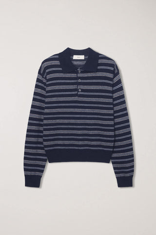UNISEX COLLARED STRIPED SWEATER NAVY