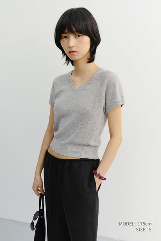 SUMMER LINEN V-NECK KNIT MELANGE GREY