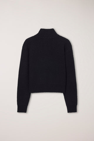 UNISEX HIGH NECK BUTTON CARDIGAN BLACK