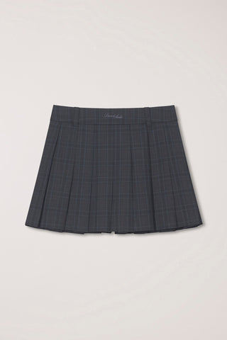 PLEATS MINI CHECKED SKIRT CHARCOAL BLUE CHECK