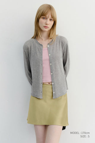 SUMMER ESSENTIAL CREWNECK CARDIGAN MELANGE GREY