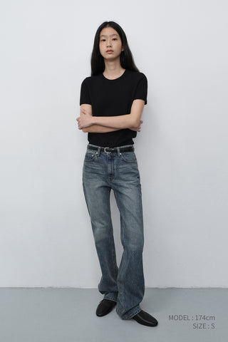 HALF SLEEVE KNIT TOP BLACK
