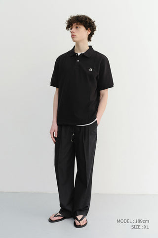 UNISEX LEATHER LOGO POLO SHIRT BLACK