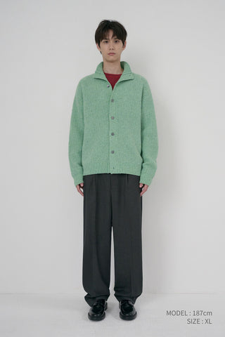UNISEX HIGH NECK BUTTON CARDIGAN SOFT GREEN