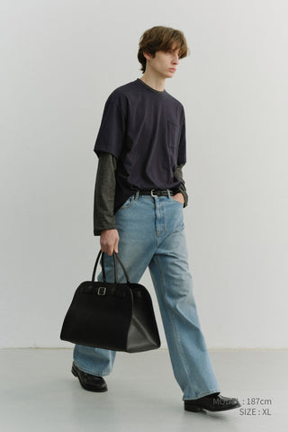 UNISEX LAYERED SET-UP T-SHIRT NAVY BLACK STRIPE