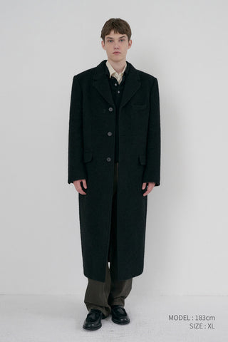 UNISEX 2-WAY 3 BUTTON BOUCLE WOOL COAT BLACK