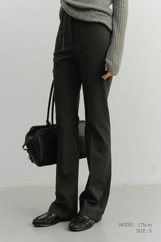 SEMI BOOT-CUT SLIM SLACKS CHARCOAL STRIPE