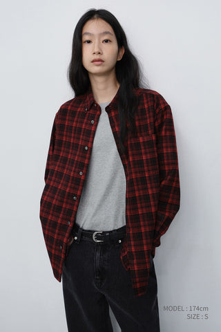 UNISEX CHECKED FLANNEL BD SHIRT RED