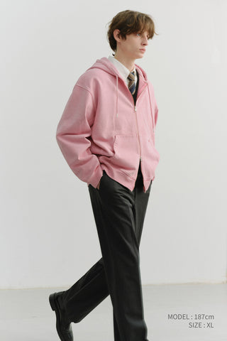 UNISEX GARMENT DYED ZIP-UP HOODIE LIGHT PINK