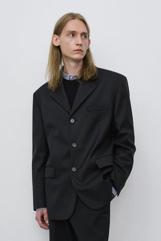 UNISEX CLASSIC 3 BUTTON WOOL BLAZER BLACK