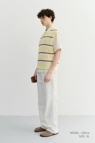 UNISEX CHUNKY STRIPED KNIT VEST BUTTER