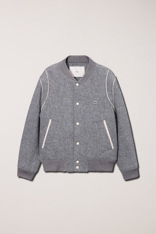 UNISEX BOUCLE WOOL VARSITY JACKET MELANGE GREY