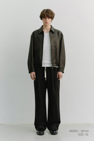 UNISEX LEATHER LOGO WIDE SWEAT PANTS BLACK