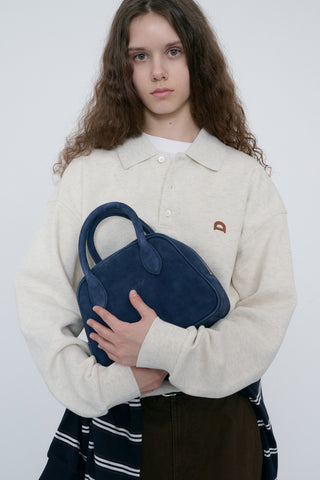 SUEDE BOSTON TOTE BAG NAVY