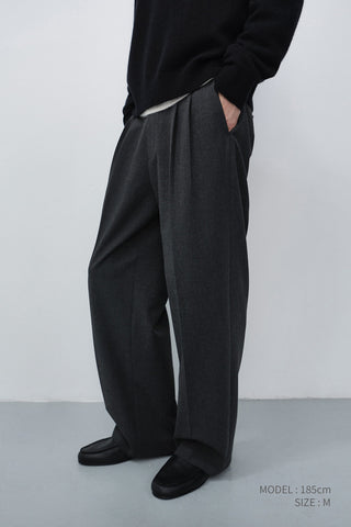 DOUBLE PLEATED WIDE SLACKS CHARCOAL GREY
