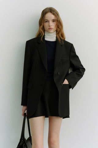 ESSENTIAL 2 BUTTON WOOL BLAZER BLACK