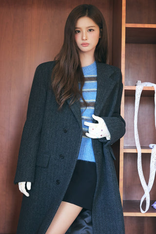 [SULLYOON PICK] UNISEX STRIPED HAIRY SWEATER SOFT BLUE DEEP BROWN