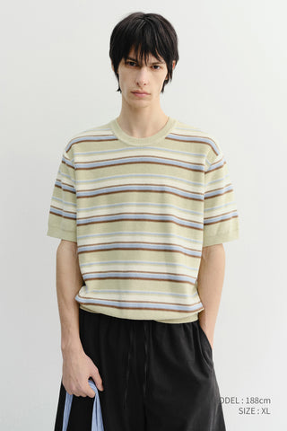 UNISEX STRIPED CREWNECK KNIT MINT CREAM