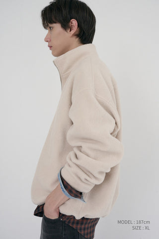 UNISEX HALF ZIP-UP FLEECE SWEATSHIRT CREAM