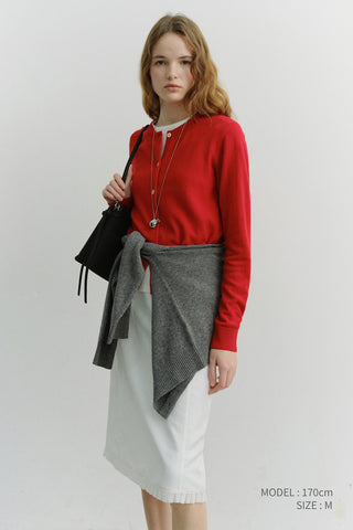 ESSENTIAL CREWNECK KNIT CARDIGAN TOMATO RED