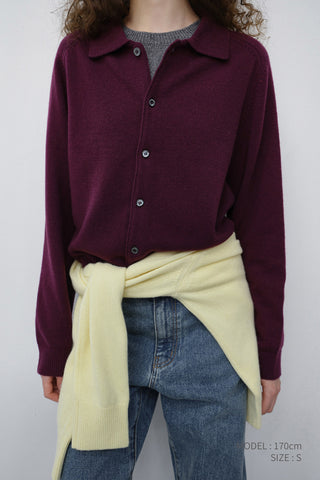 UNISEX COLLARED KNIT CARDIGAN PLUM PURPLE