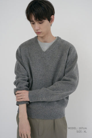 UNISEX SOFT VOLUME V-NECK SWEATER MELANGE GREY
