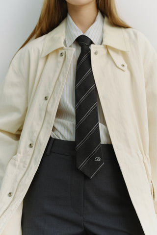 STRIPED TIE CHARCOAL GREY
