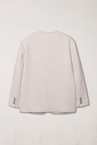 UNISEX COLLARLESS TWEED JACKET CREAM