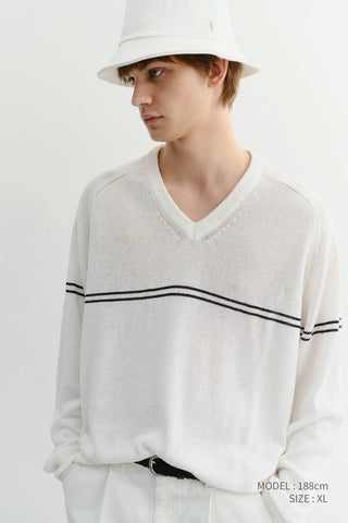 UNISEX V-NECK STRIPED SWEATER CREAM