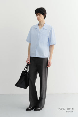 CROPPED OPEN COLLARED STRIPED SHIRT SOFT BLUE STRIPE
