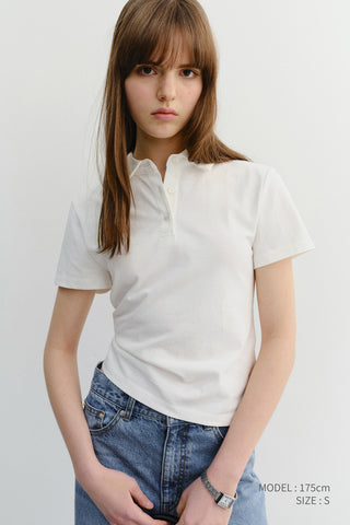 CROPPED SLIM COLLARED T-SHIRT WHITE