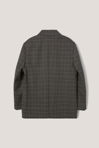 UNISEX 2 BUTTON WOOL BLAZER GREY CHECK