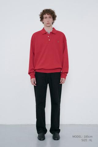 UNISEX LEATHER LOGO COLLARED T-SHIRT RED
