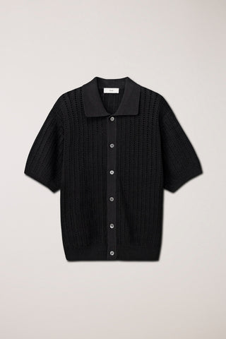 CROCHET COLLARED CARDIGAN BLACK