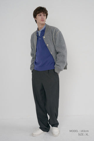 UNISEX BOUCLE WOOL VARSITY JACKET MELANGE GREY