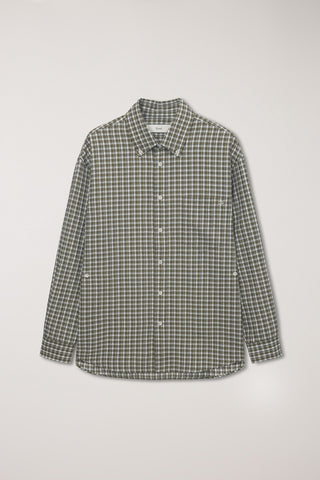 UNISEX OVERSIZED BD CHECKED SHIRT KHAKI GREEN CHECK