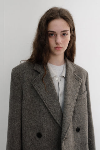 UNISEX LOOSE DOUBLE-BREASTED COAT GREY HERRINGBONE