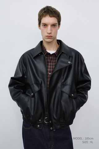 UNISEX CROPPED ALTER-LEATHER BLOUSON BLACK