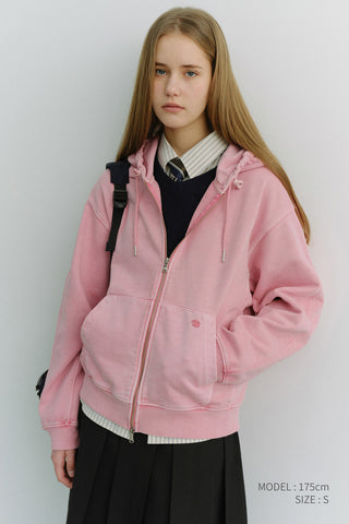 UNISEX GARMENT DYED ZIP-UP HOODIE LIGHT PINK