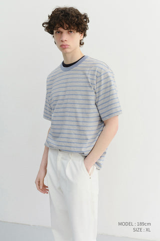 UNISEX STRIPED T-SHIRT MELANGE GREY BLUE