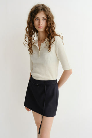 BUTTONED SLIM POLO KNIT CREAM